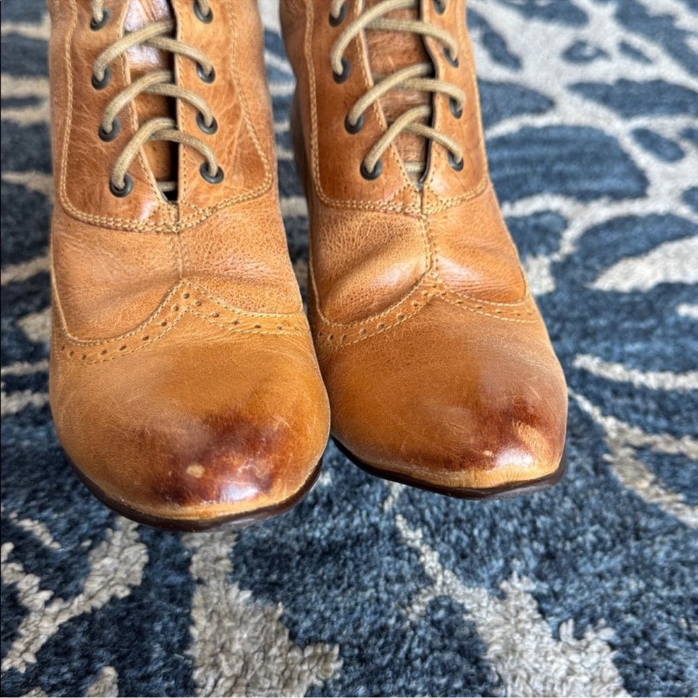 Oak Tree Farms Jasmine Leather Lace up Mid Calf Heeled Boots Sz 8.5 Brown Tan - Picture 6 of 13